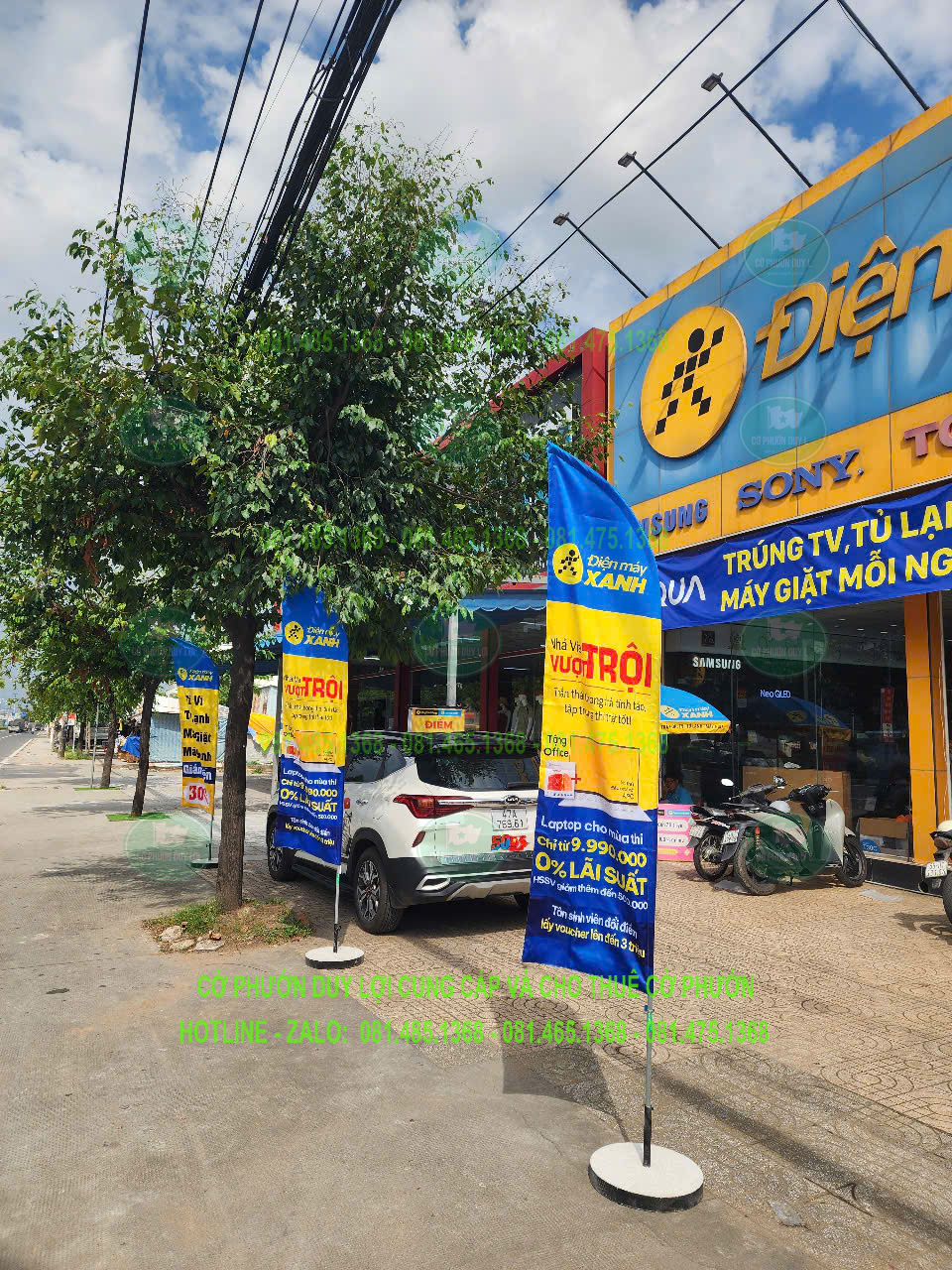 cờ phướn cánh buồm diện máy xanh